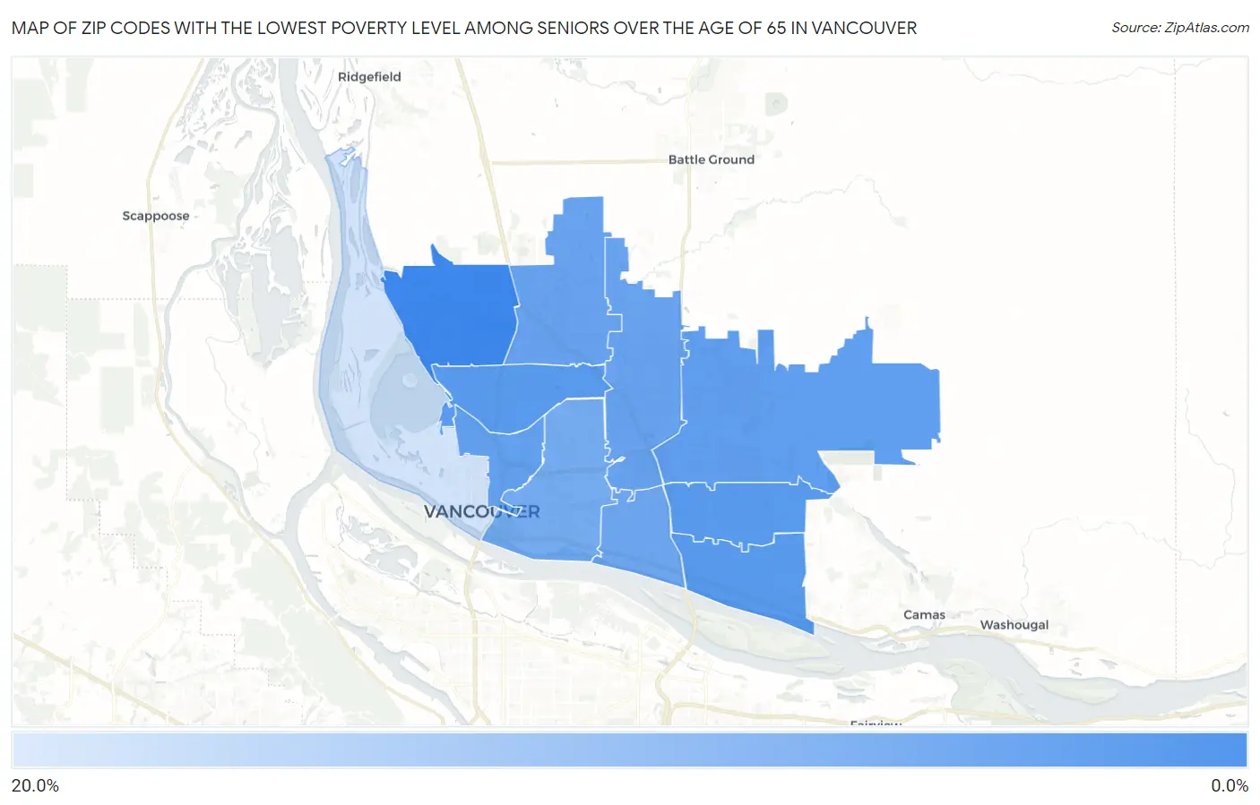 Zip Codes with the Lowest Poverty Level Among Seniors Over the Age of 65 in Vancouver Map