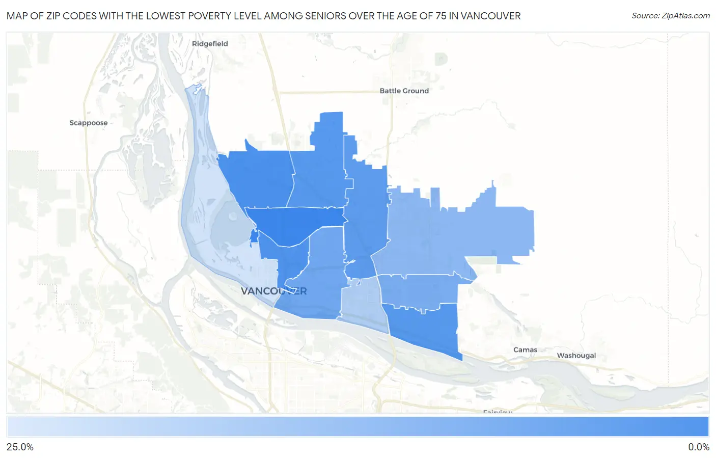 Zip Codes with the Lowest Poverty Level Among Seniors Over the Age of 75 in Vancouver Map