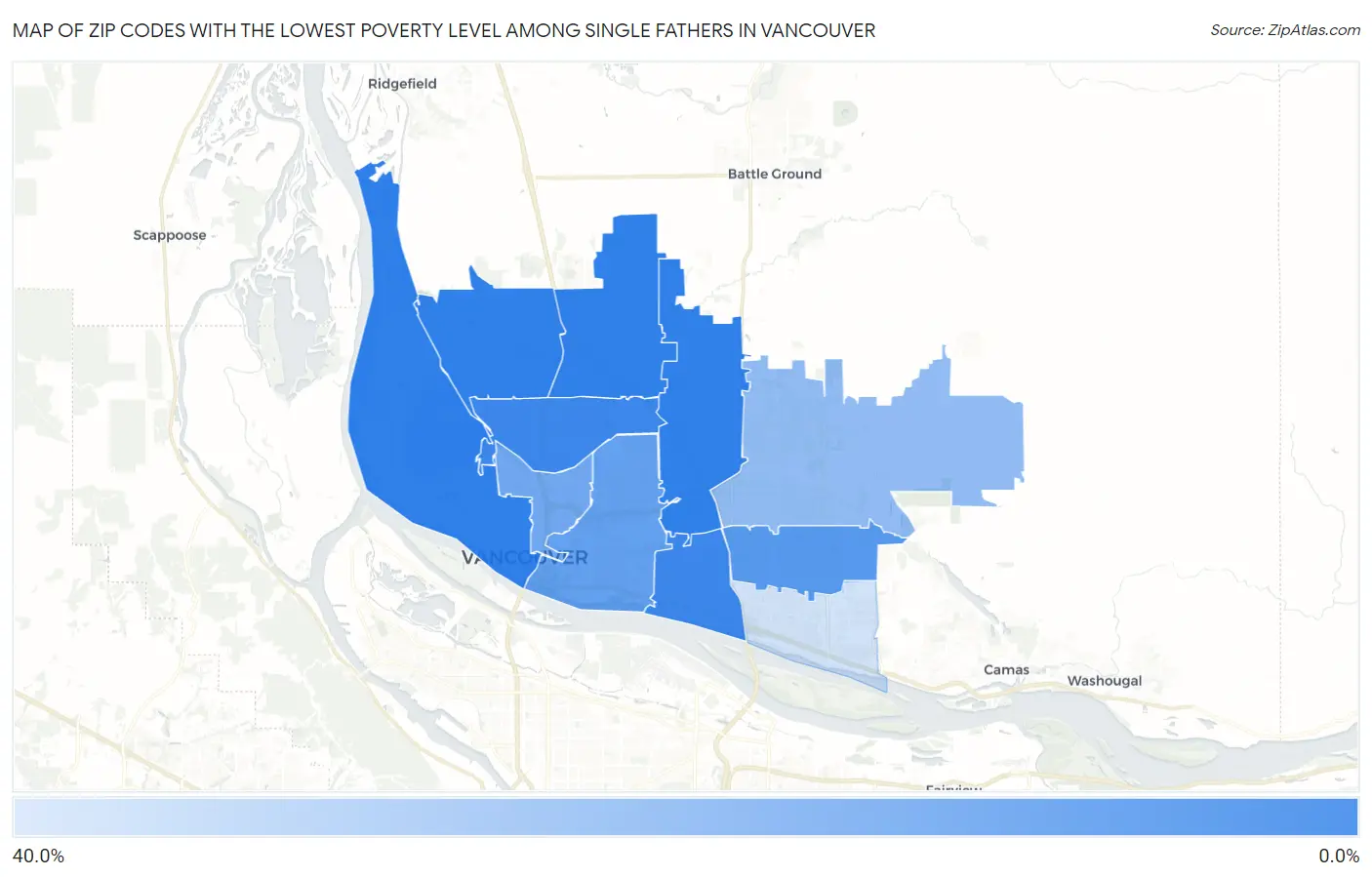 Zip Codes with the Lowest Poverty Level Among Single Fathers in Vancouver Map