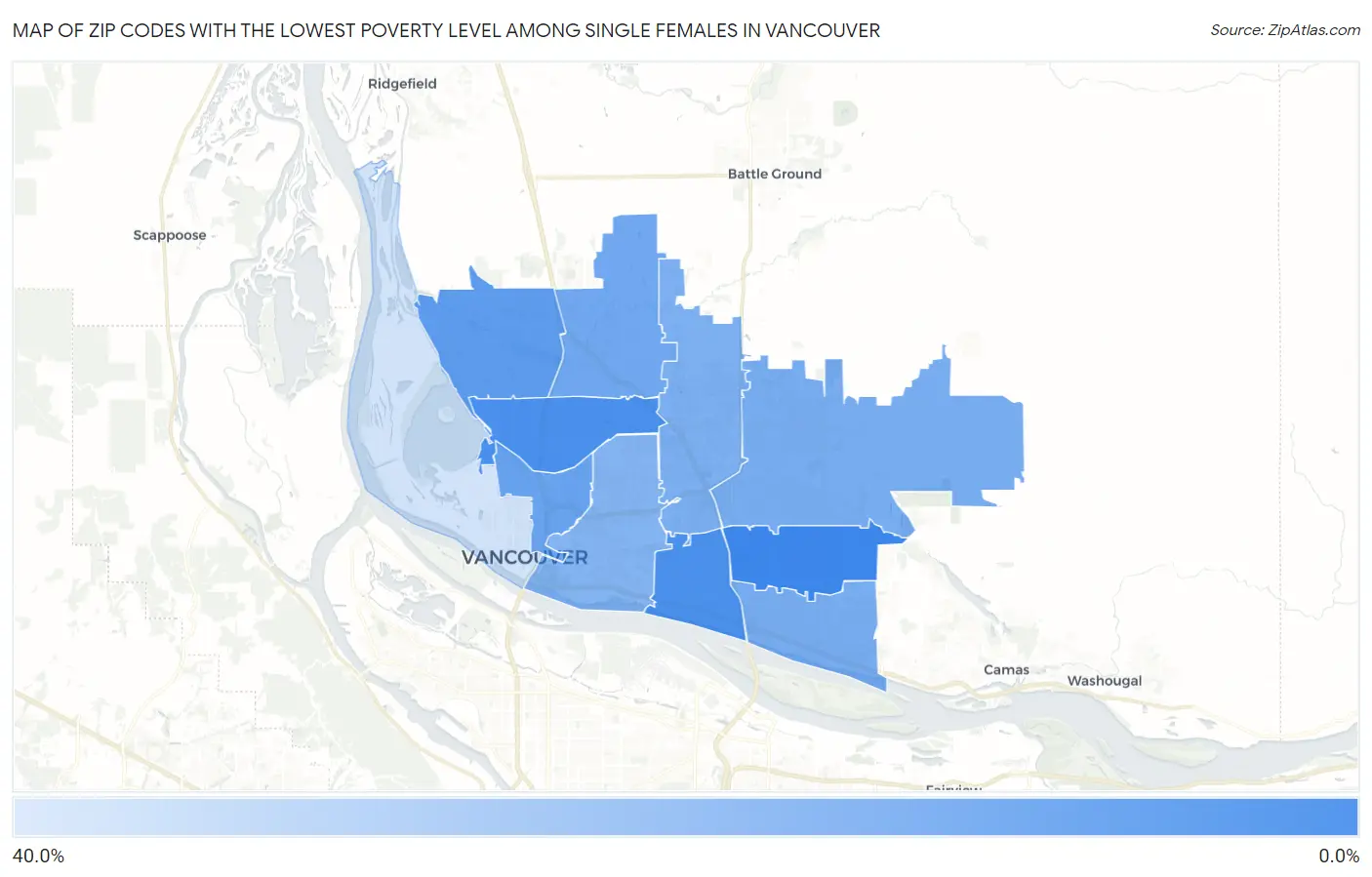 Zip Codes with the Lowest Poverty Level Among Single Females in Vancouver Map