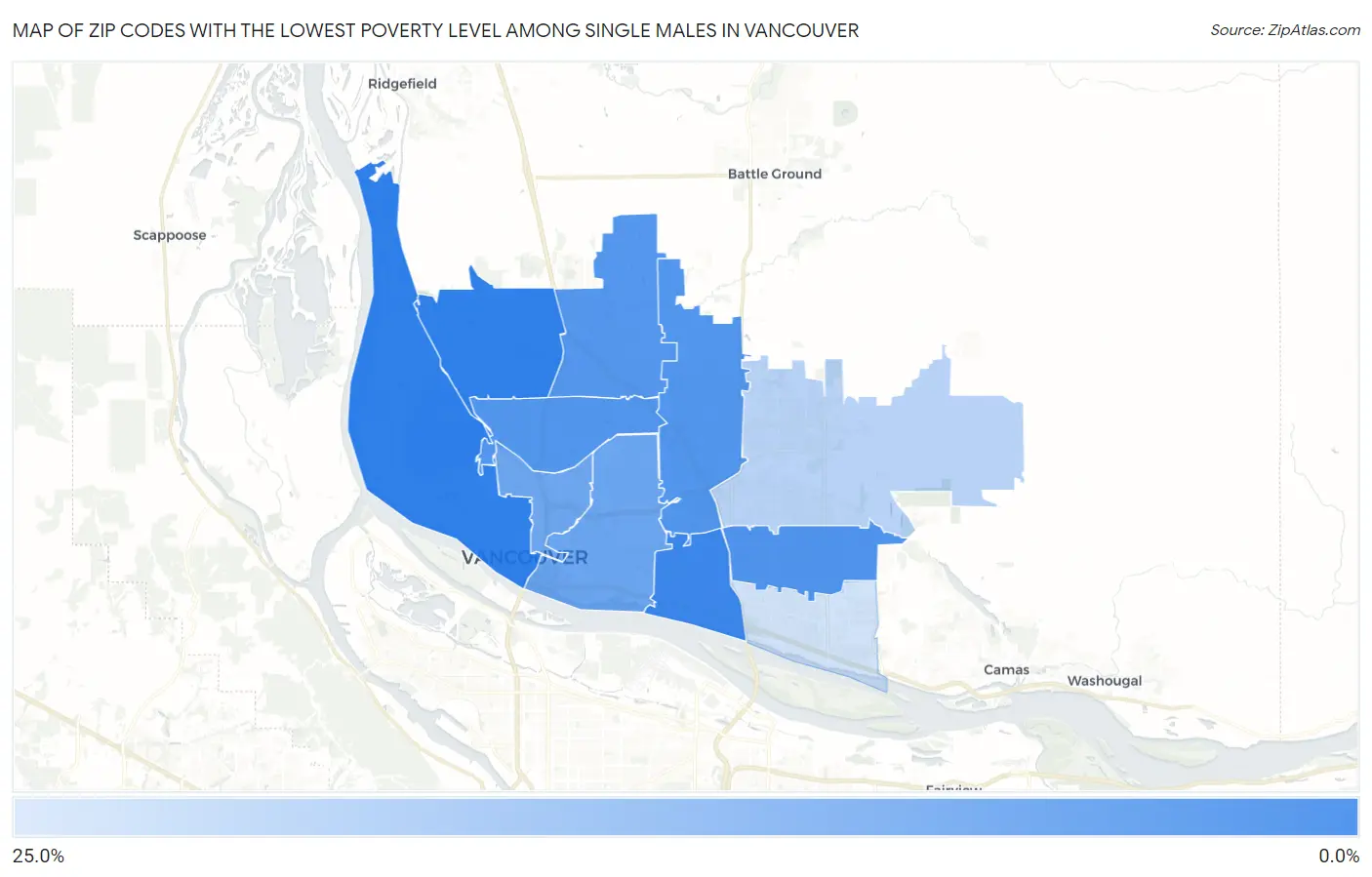 Zip Codes with the Lowest Poverty Level Among Single Males in Vancouver Map