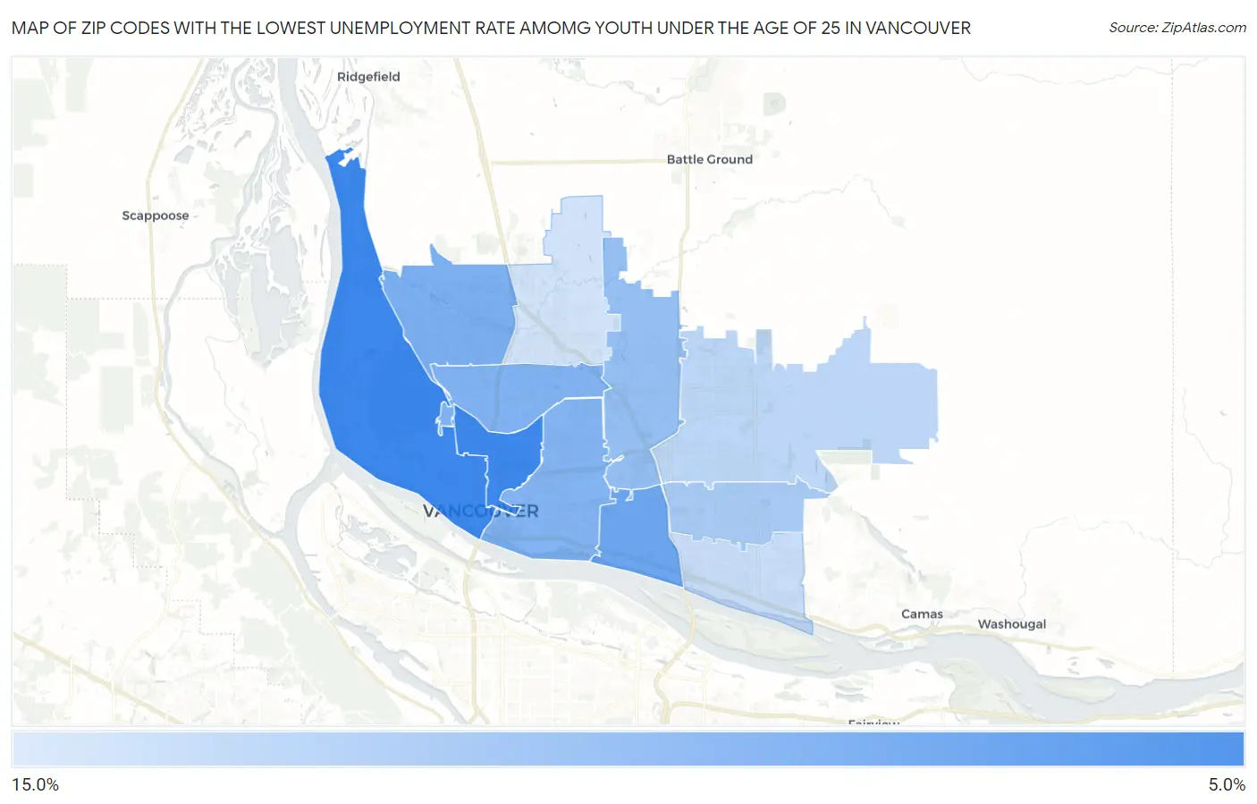 Zip Codes with the Lowest Unemployment Rate Amomg Youth Under the Age of 25 in Vancouver Map
