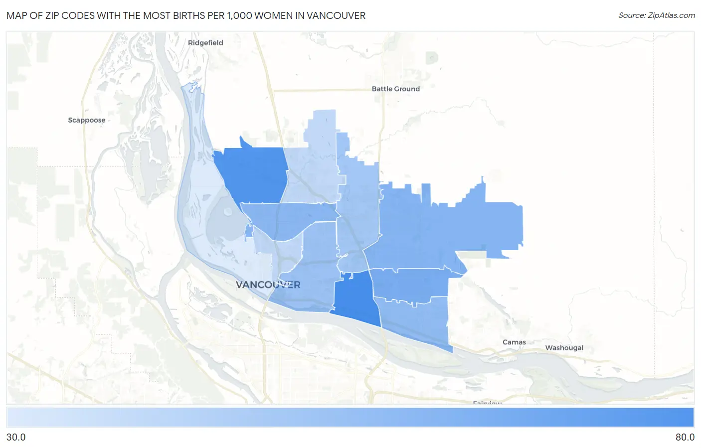 Zip Codes with the Most Births per 1,000 Women in Vancouver Map
