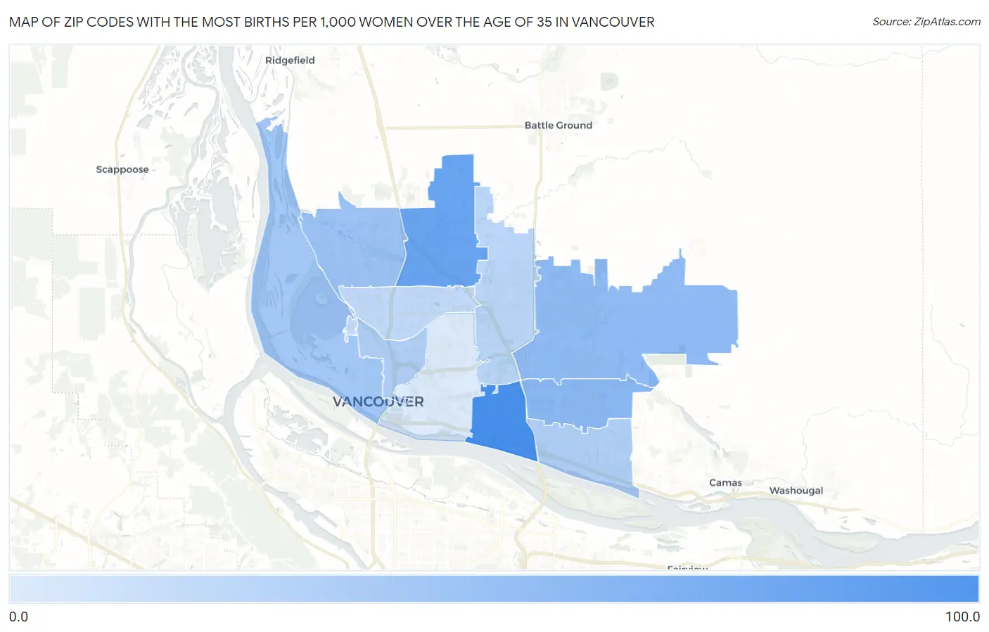Zip Codes with the Most Births per 1,000 Women Over the Age of 35 in Vancouver Map