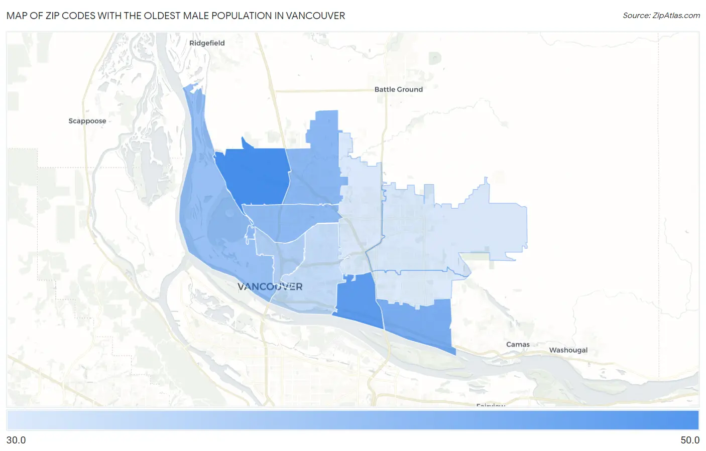 Zip Codes with the Oldest Male Population in Vancouver Map