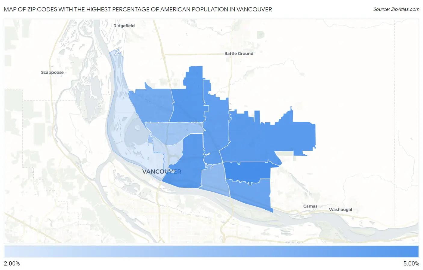 Zip Codes with the Highest Percentage of American Population in Vancouver Map