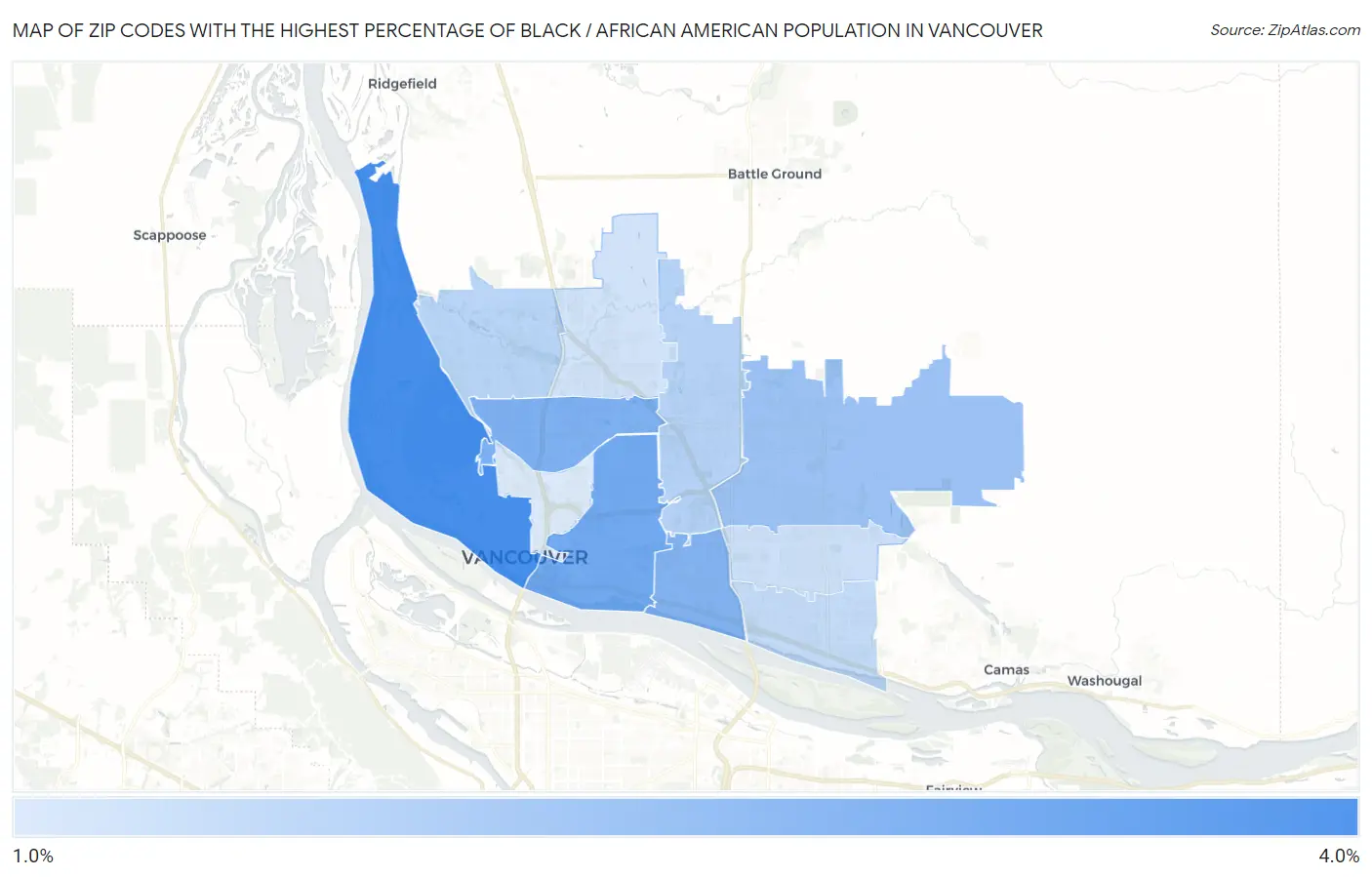 Zip Codes with the Highest Percentage of Black / African American Population in Vancouver Map
