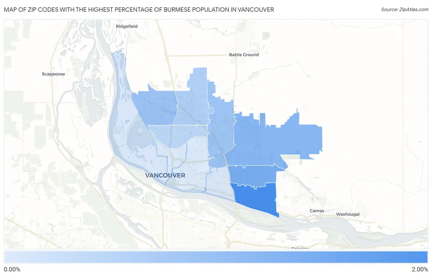 Zip Codes with the Highest Percentage of Burmese Population in Vancouver Map