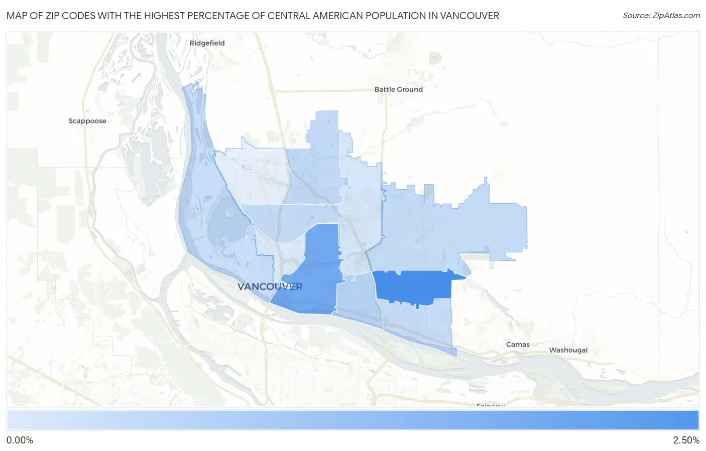 Zip Codes with the Highest Percentage of Central American Population in Vancouver Map