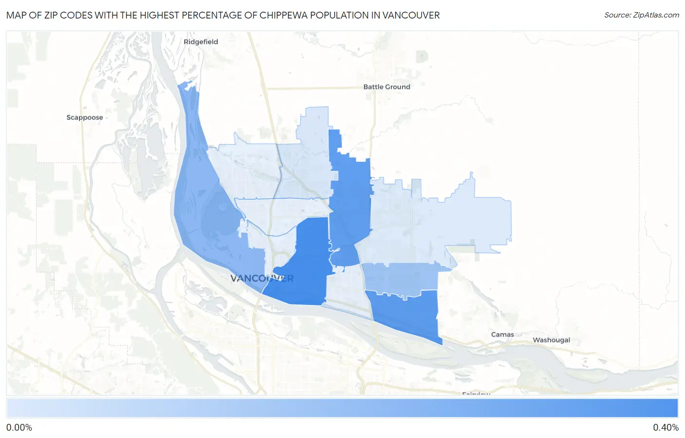 Zip Codes with the Highest Percentage of Chippewa Population in Vancouver Map
