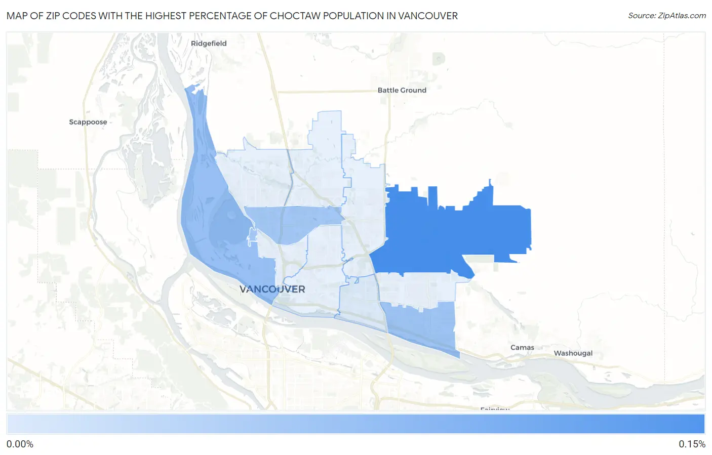 Zip Codes with the Highest Percentage of Choctaw Population in Vancouver Map