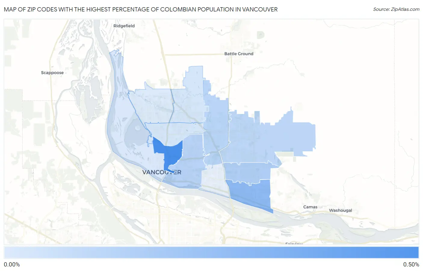 Zip Codes with the Highest Percentage of Colombian Population in Vancouver Map