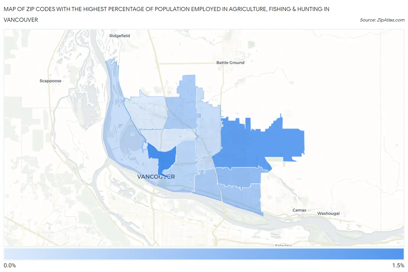 Zip Codes with the Highest Percentage of Population Employed in Agriculture, Fishing & Hunting in Vancouver Map