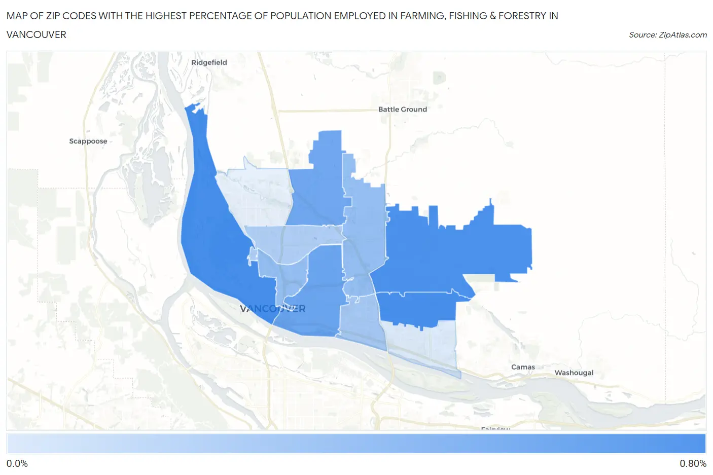 Zip Codes with the Highest Percentage of Population Employed in Farming, Fishing & Forestry in Vancouver Map