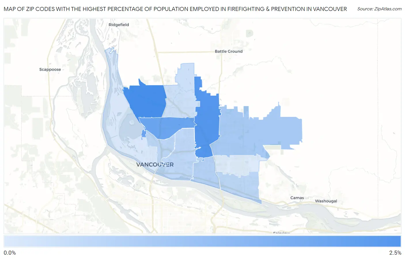 Zip Codes with the Highest Percentage of Population Employed in Firefighting & Prevention in Vancouver Map
