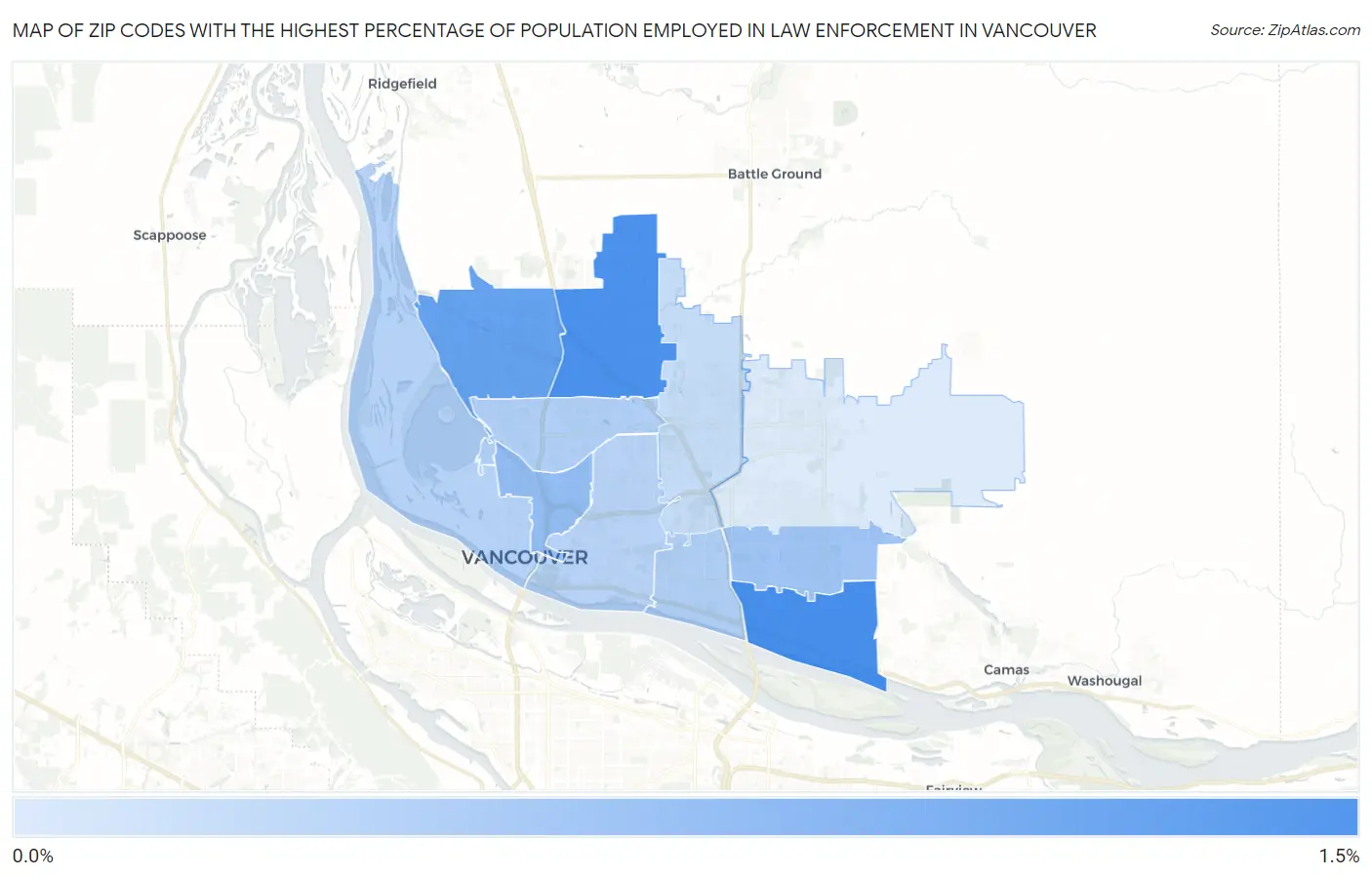 Zip Codes with the Highest Percentage of Population Employed in Law Enforcement in Vancouver Map