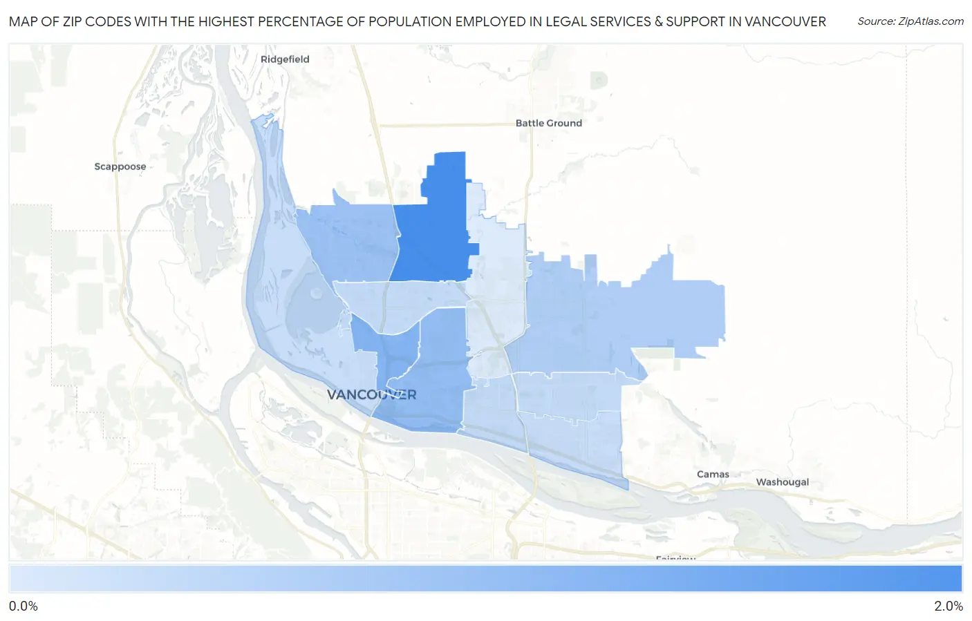 Zip Codes with the Highest Percentage of Population Employed in Legal Services & Support in Vancouver Map