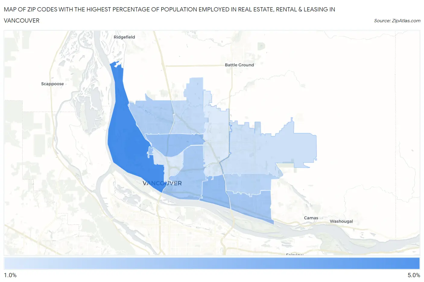 Zip Codes with the Highest Percentage of Population Employed in Real Estate, Rental & Leasing in Vancouver Map