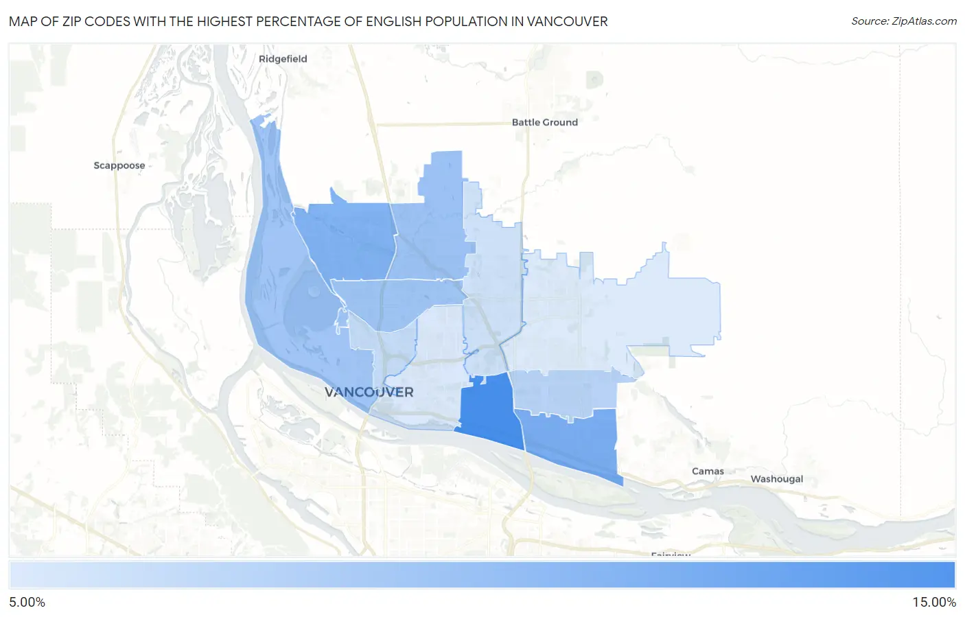 Zip Codes with the Highest Percentage of English Population in Vancouver Map