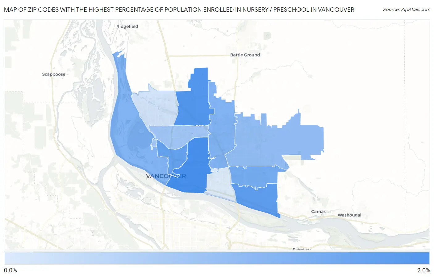 Zip Codes with the Highest Percentage of Population Enrolled in Nursery / Preschool in Vancouver Map