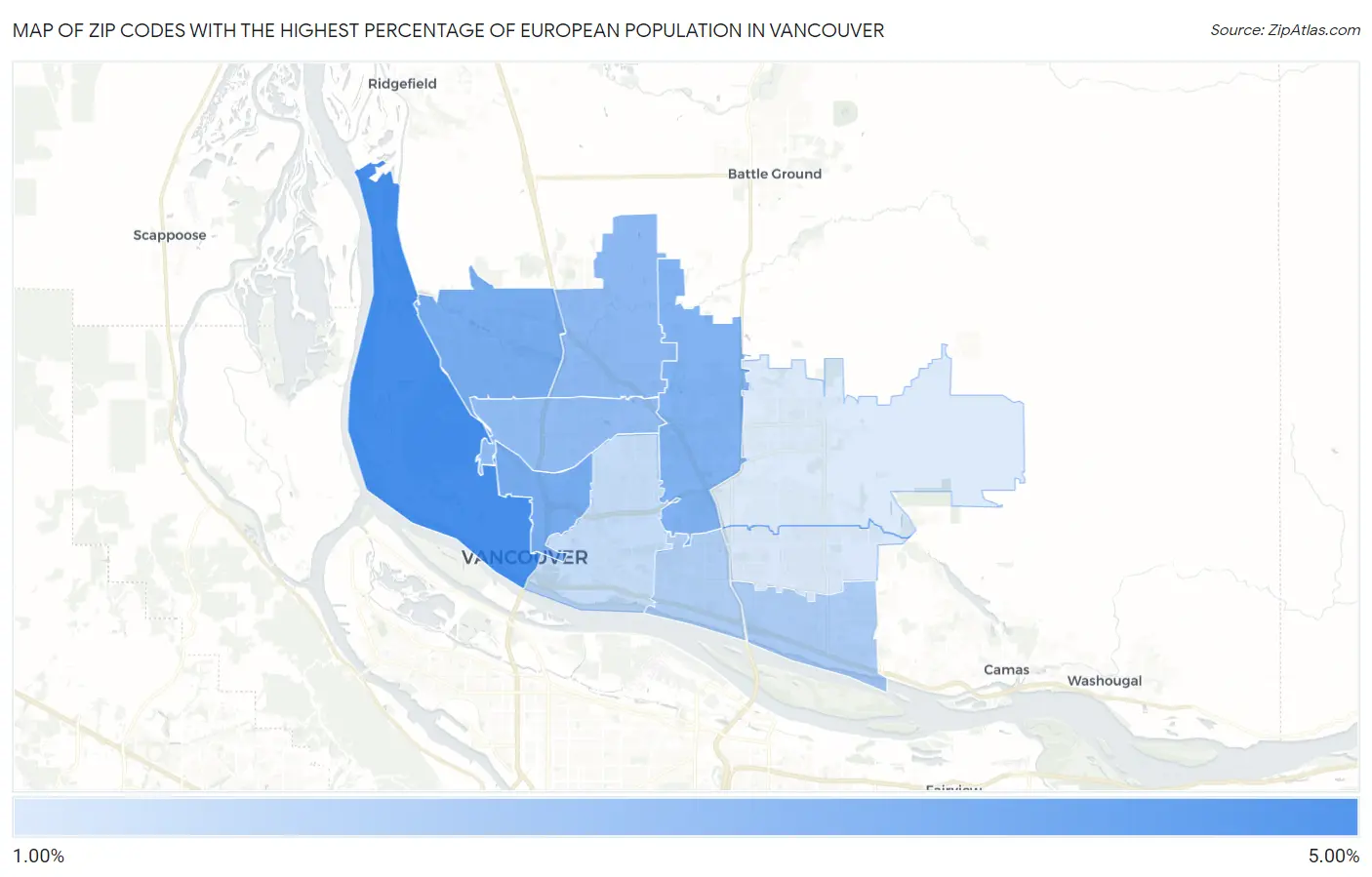 Zip Codes with the Highest Percentage of European Population in Vancouver Map