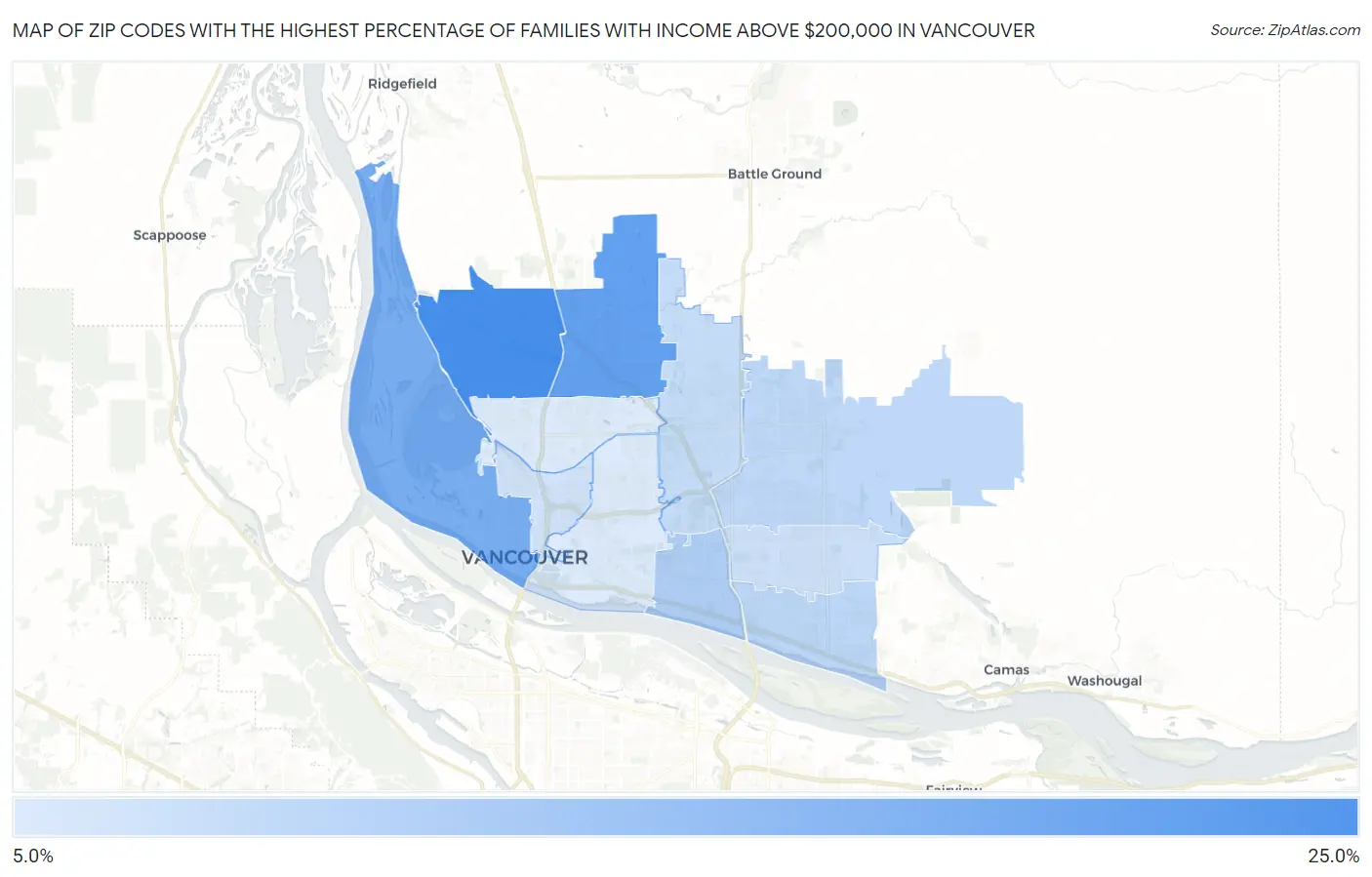 Zip Codes with the Highest Percentage of Families with Income Above $200,000 in Vancouver Map
