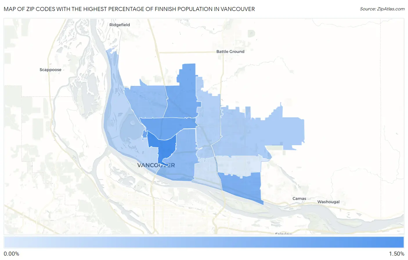 Zip Codes with the Highest Percentage of Finnish Population in Vancouver Map