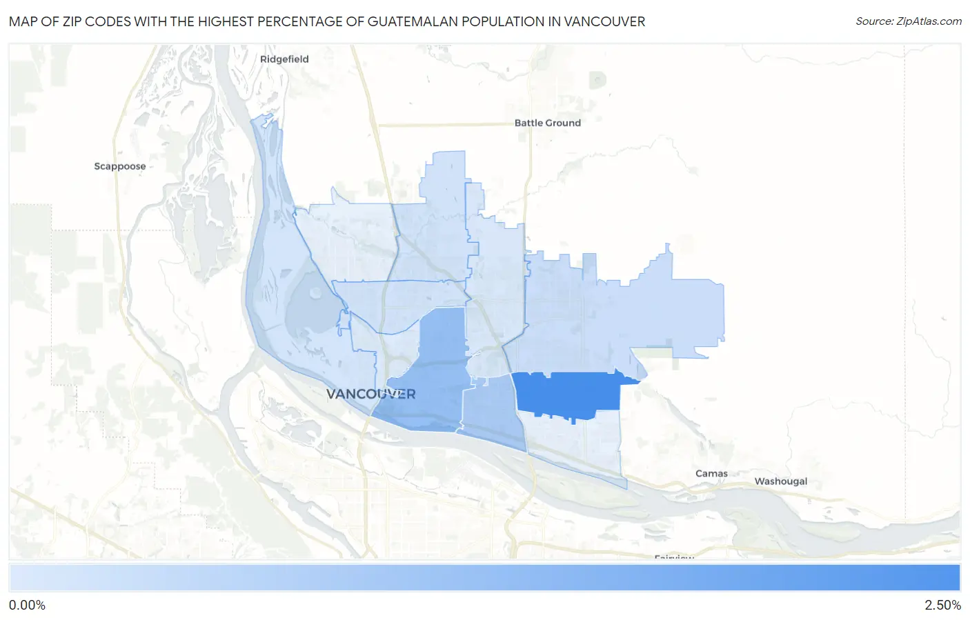 Zip Codes with the Highest Percentage of Guatemalan Population in Vancouver Map