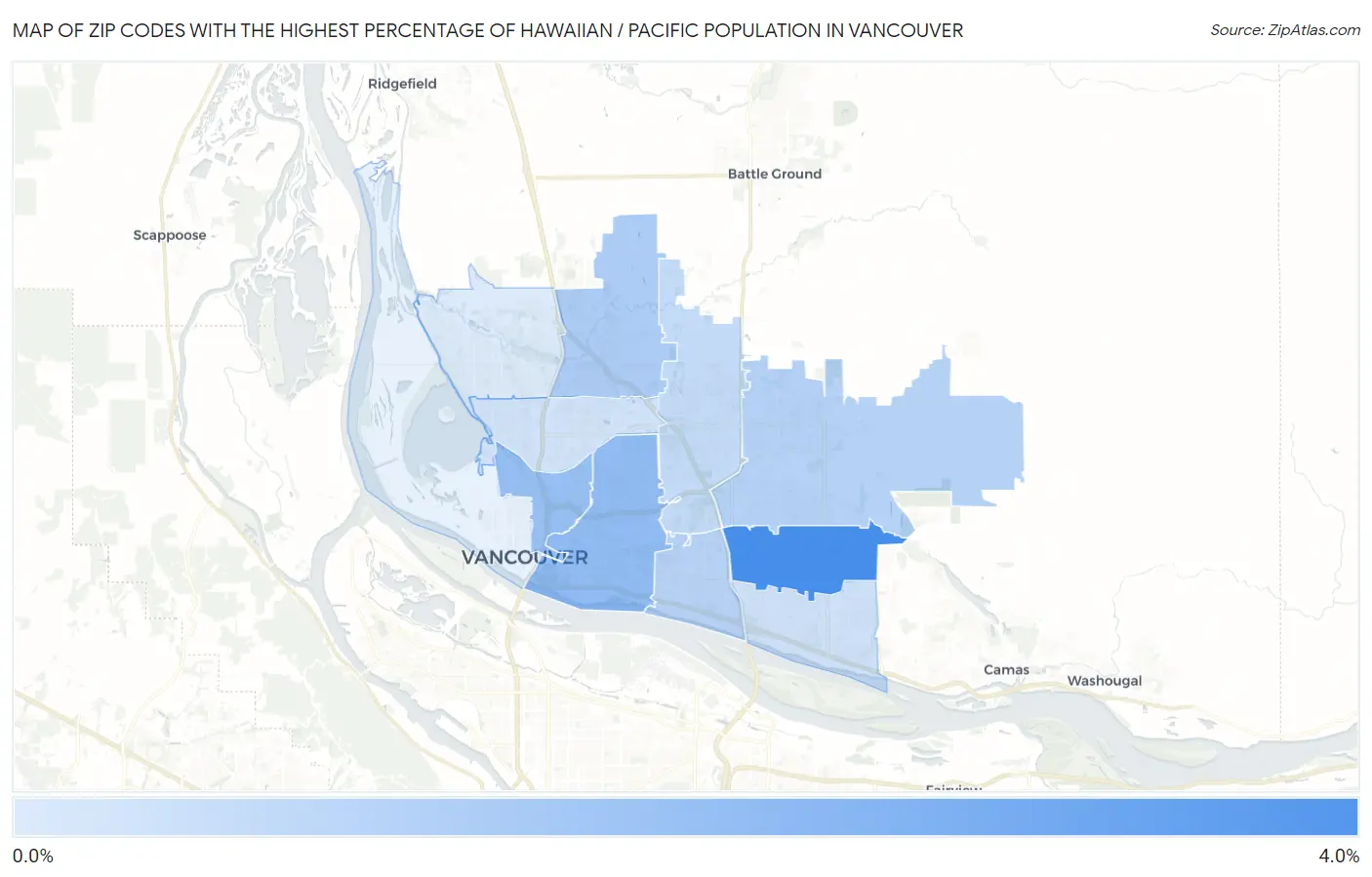 Zip Codes with the Highest Percentage of Hawaiian / Pacific Population in Vancouver Map