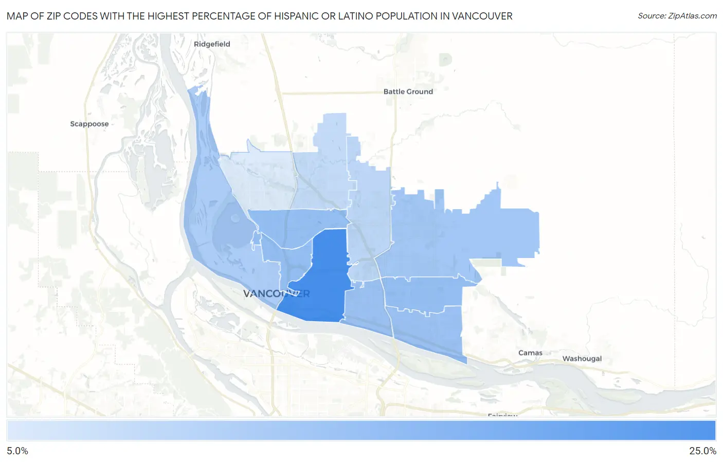 Zip Codes with the Highest Percentage of Hispanic or Latino Population in Vancouver Map