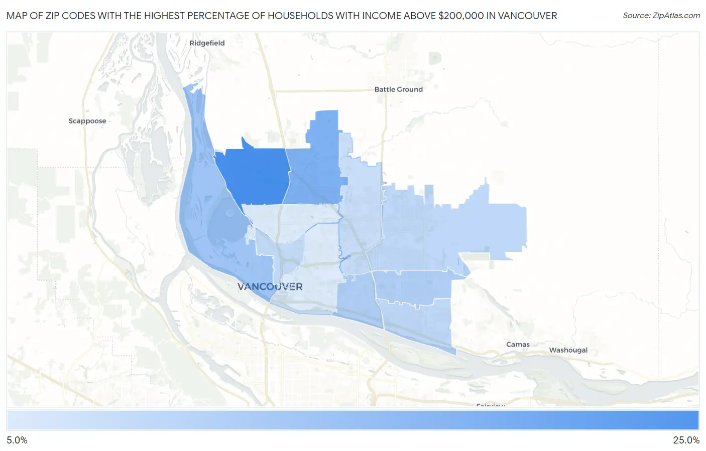 Zip Codes with the Highest Percentage of Households with Income Above $200,000 in Vancouver Map