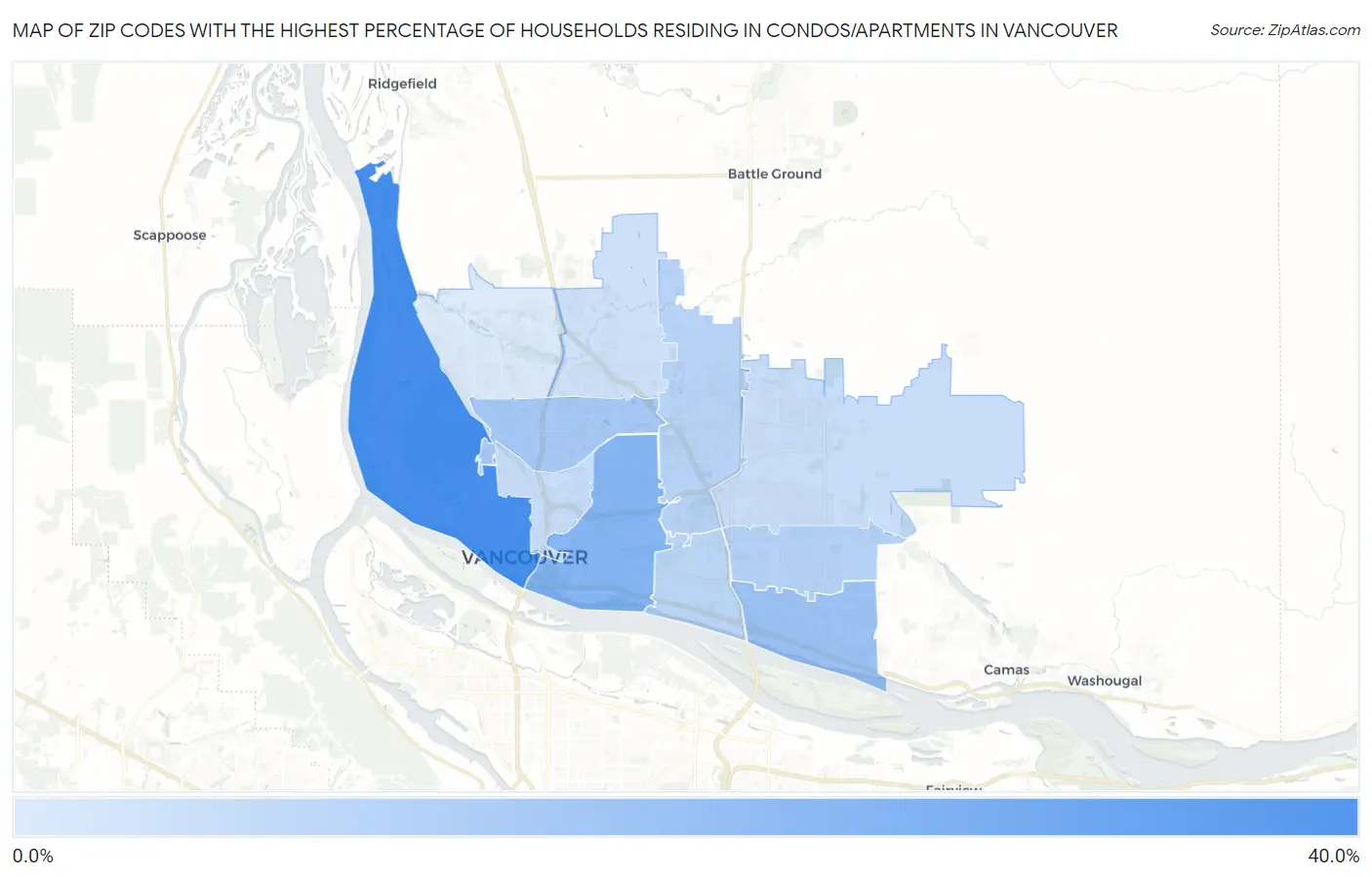 Zip Codes with the Highest Percentage of Households Residing in Condos/Apartments in Vancouver Map