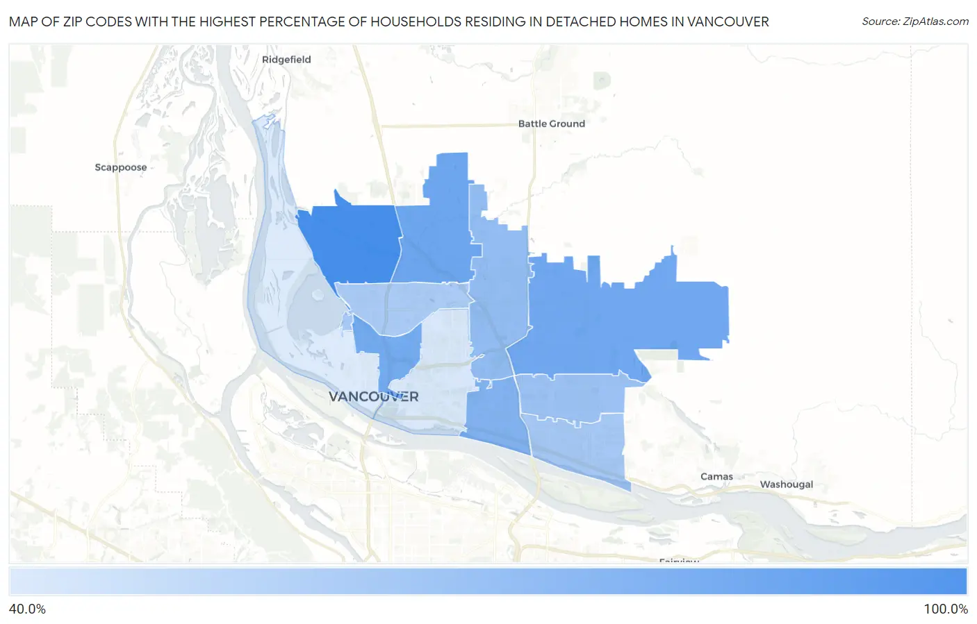 Zip Codes with the Highest Percentage of Households Residing in Detached Homes in Vancouver Map