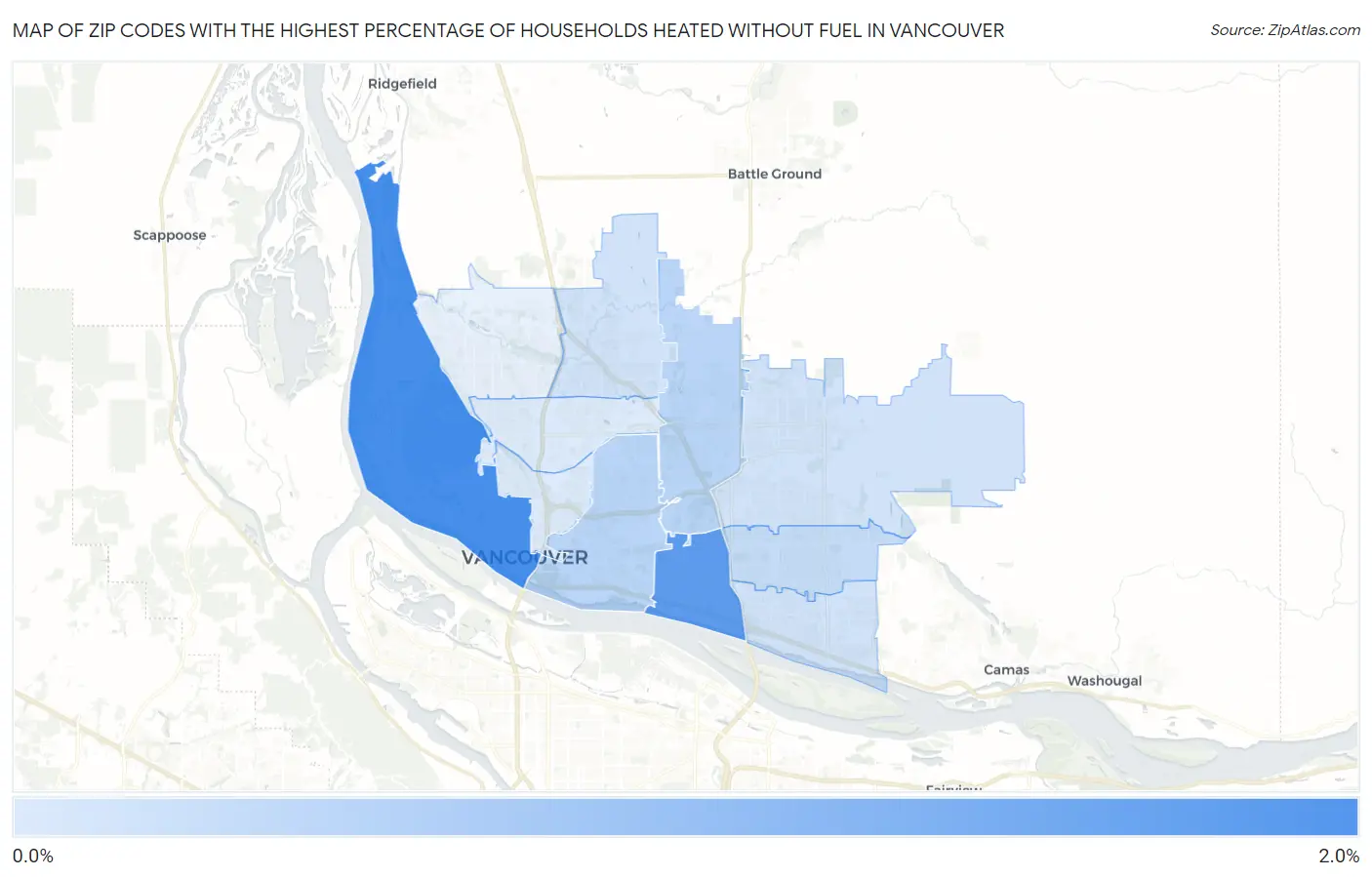 Zip Codes with the Highest Percentage of Households Heated without Fuel in Vancouver Map