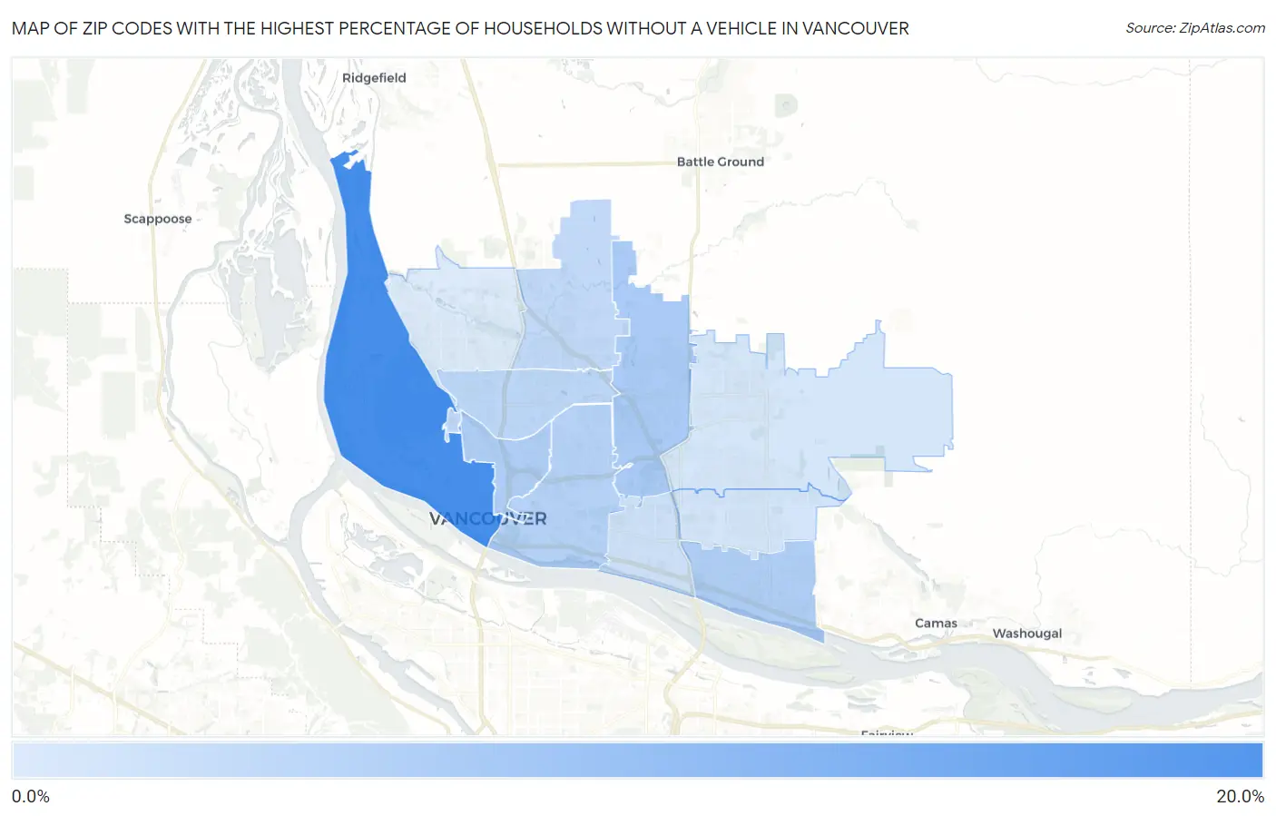 Zip Codes with the Highest Percentage of Households Without a Vehicle in Vancouver Map