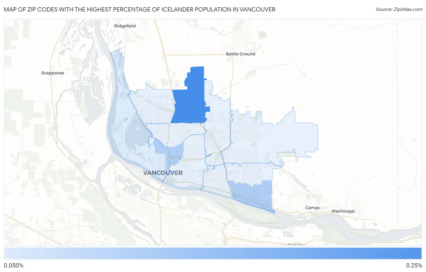 Zip Codes with the Highest Percentage of Icelander Population in Vancouver Map