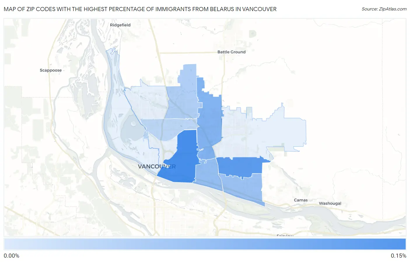 Zip Codes with the Highest Percentage of Immigrants from Belarus in Vancouver Map