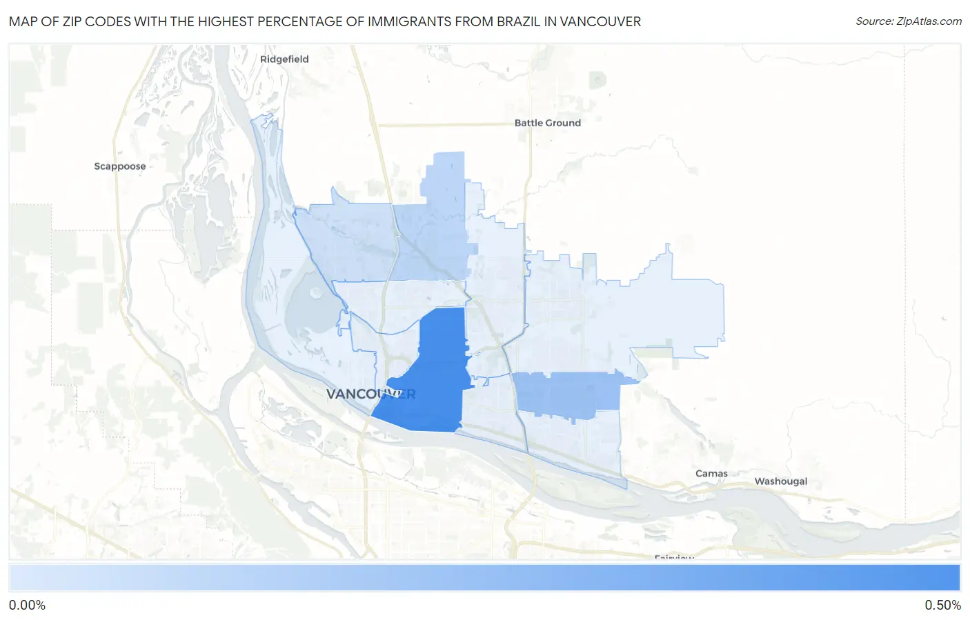 Zip Codes with the Highest Percentage of Immigrants from Brazil in Vancouver Map