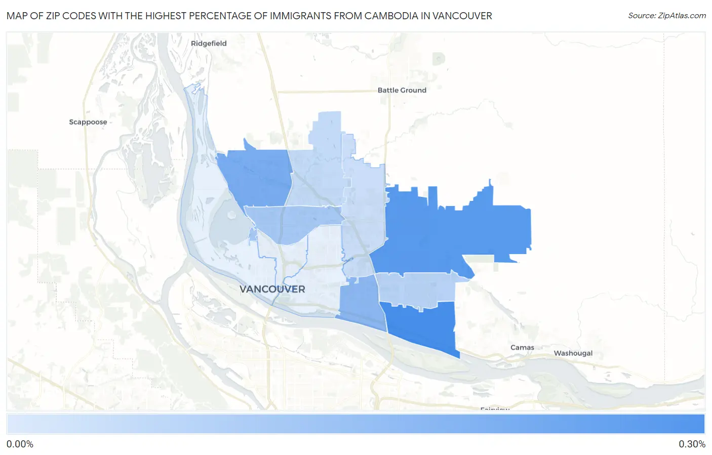 Zip Codes with the Highest Percentage of Immigrants from Cambodia in Vancouver Map