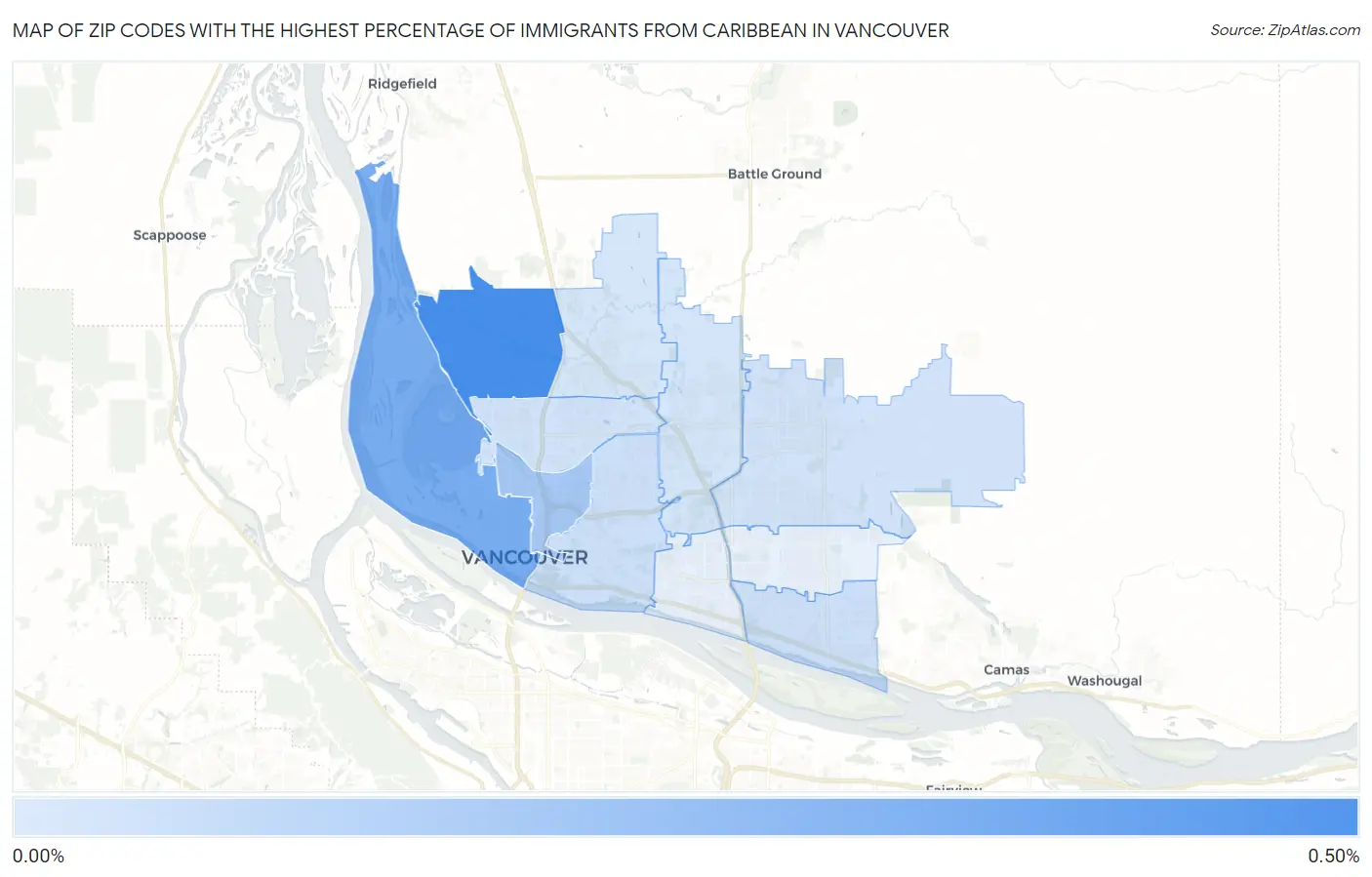 Zip Codes with the Highest Percentage of Immigrants from Caribbean in Vancouver Map