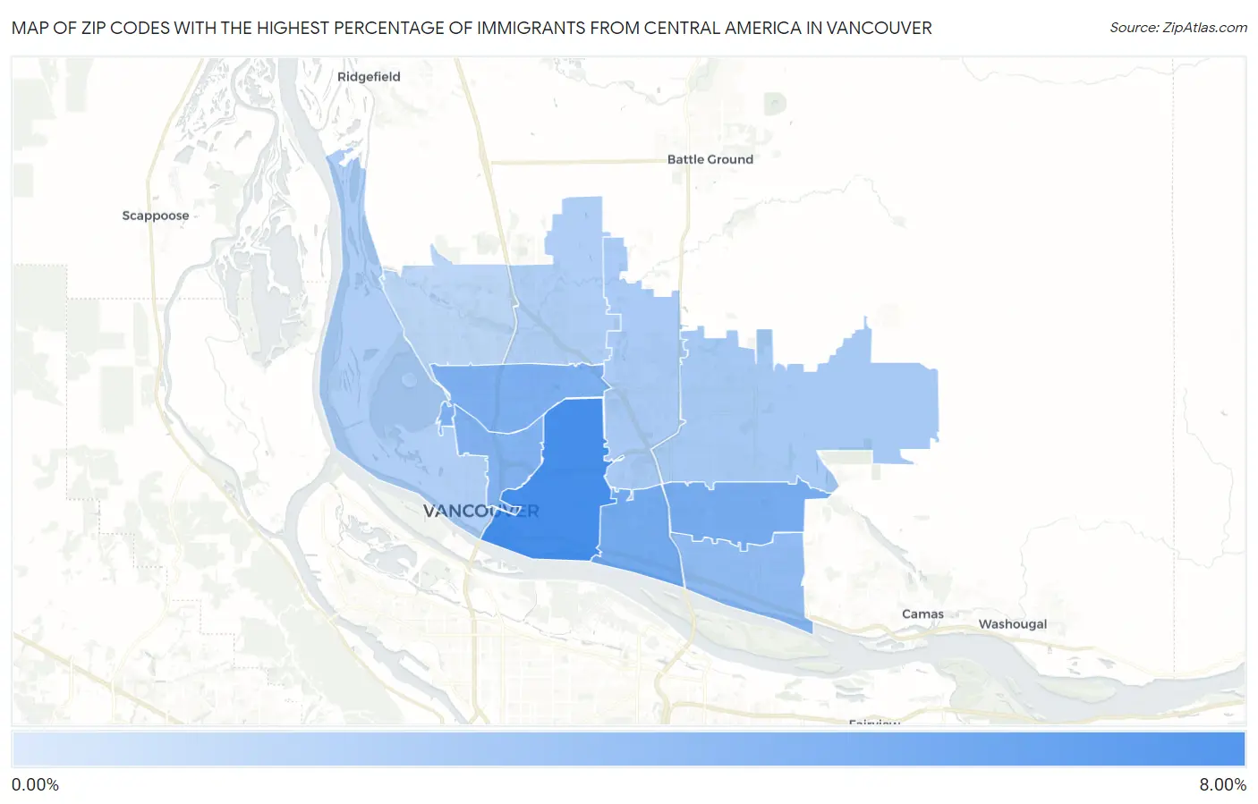 Zip Codes with the Highest Percentage of Immigrants from Central America in Vancouver Map