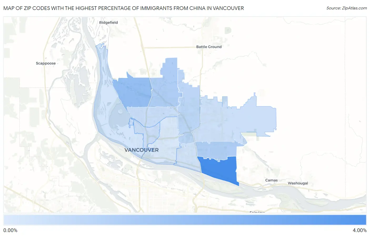 Zip Codes with the Highest Percentage of Immigrants from China in Vancouver Map