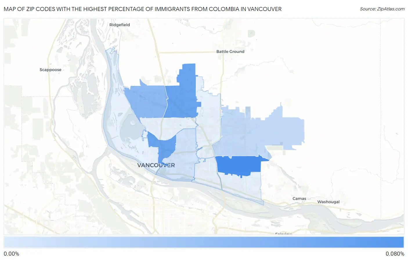 Zip Codes with the Highest Percentage of Immigrants from Colombia in Vancouver Map