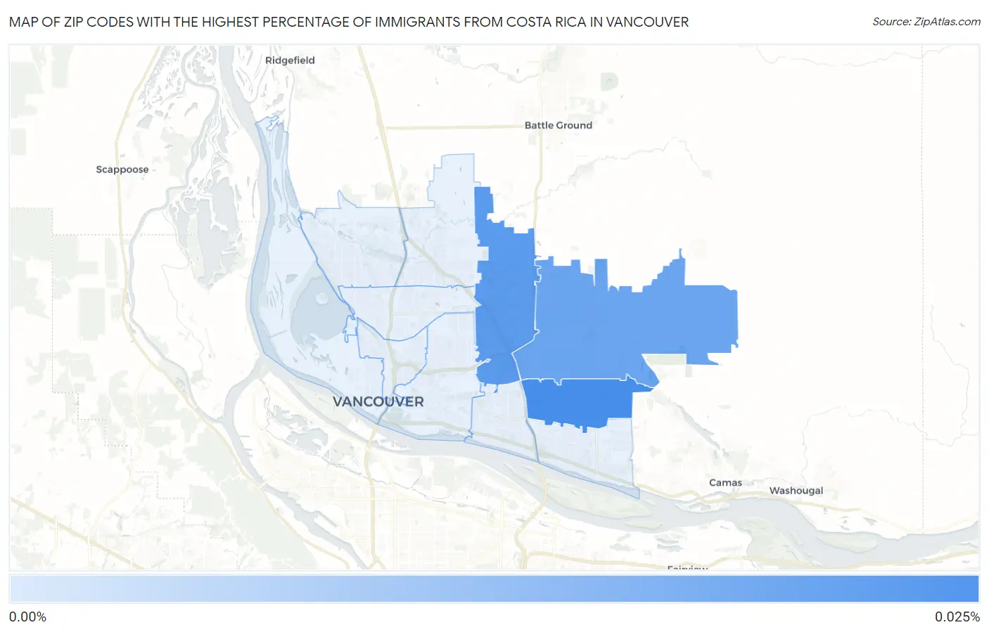 Zip Codes with the Highest Percentage of Immigrants from Costa Rica in Vancouver Map