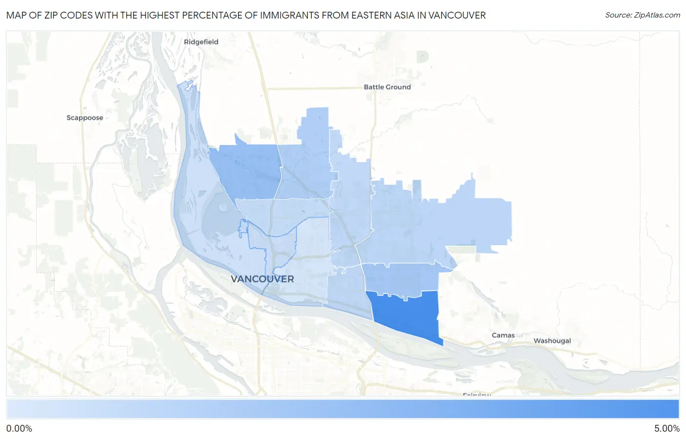 Zip Codes with the Highest Percentage of Immigrants from Eastern Asia in Vancouver Map
