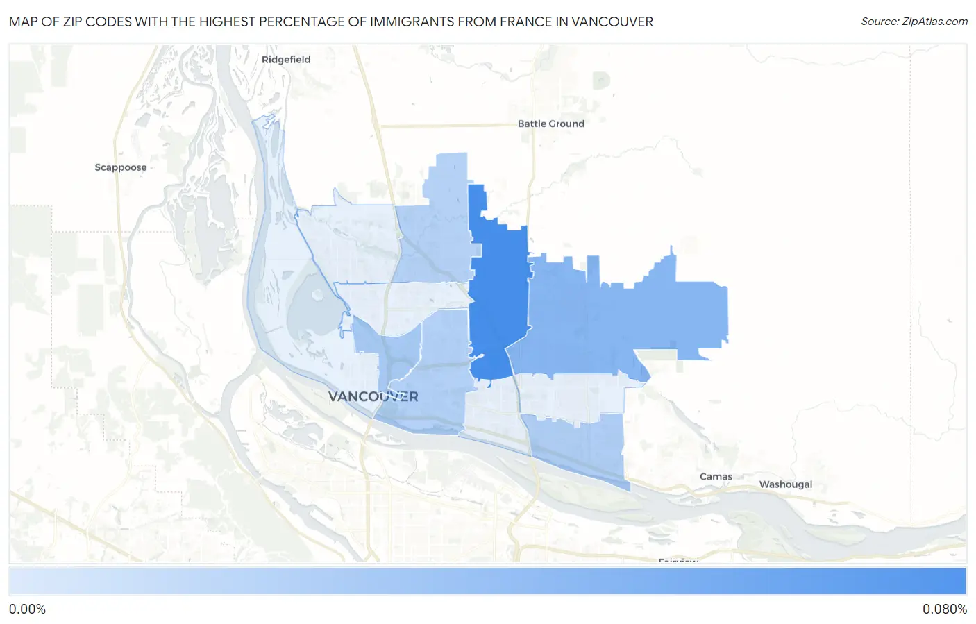 Zip Codes with the Highest Percentage of Immigrants from France in Vancouver Map