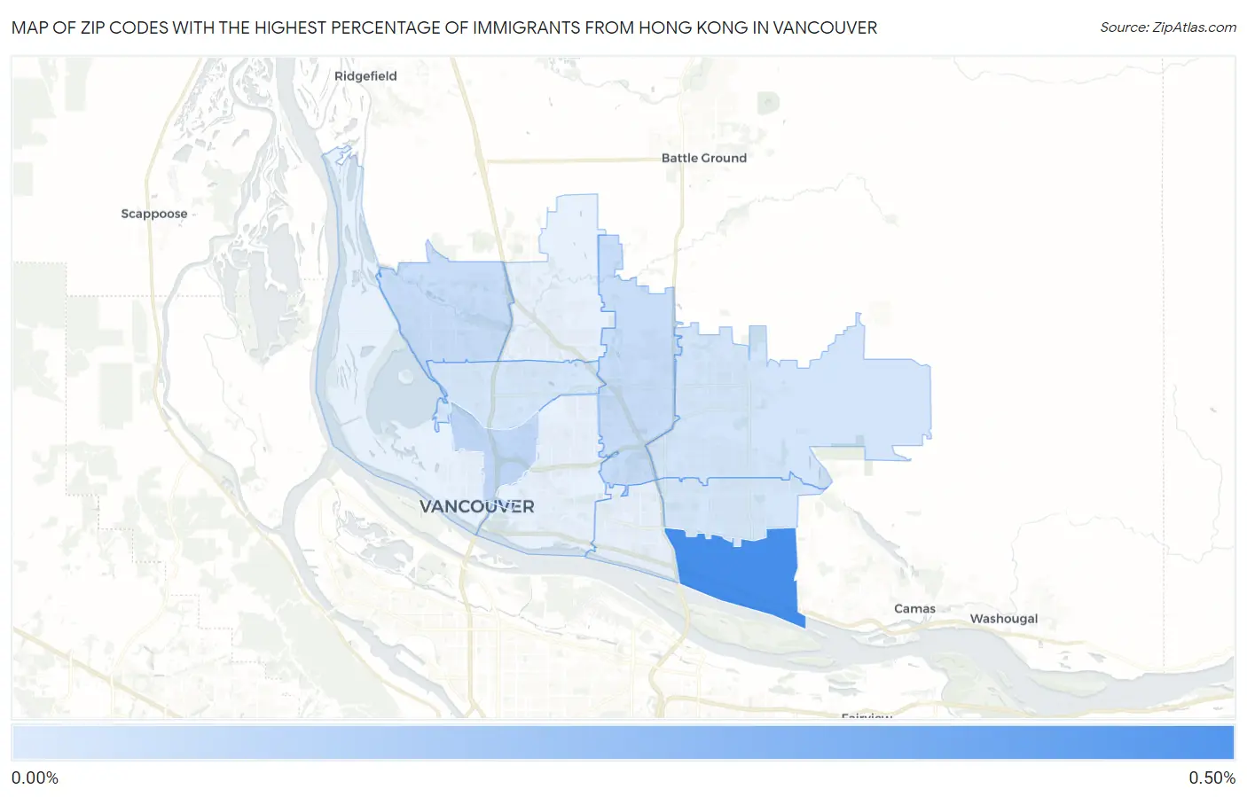 Zip Codes with the Highest Percentage of Immigrants from Hong Kong in Vancouver Map