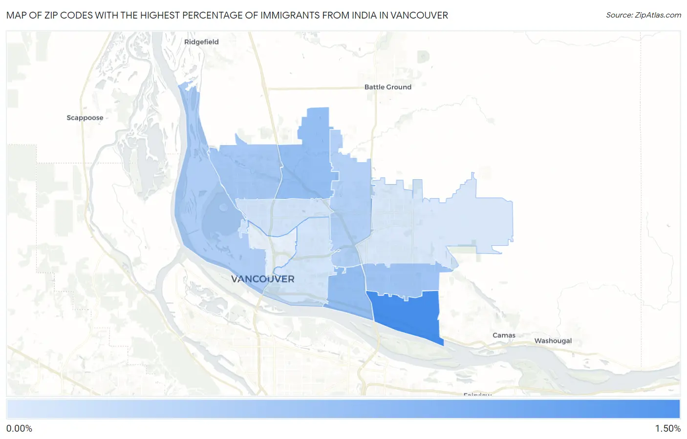 Zip Codes with the Highest Percentage of Immigrants from India in Vancouver Map