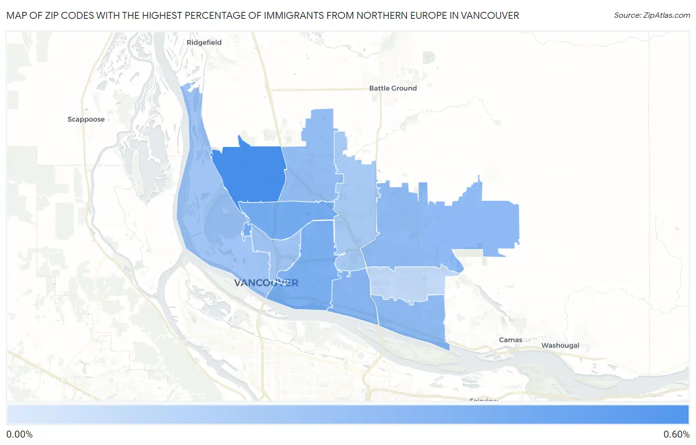 Zip Codes with the Highest Percentage of Immigrants from Northern Europe in Vancouver Map