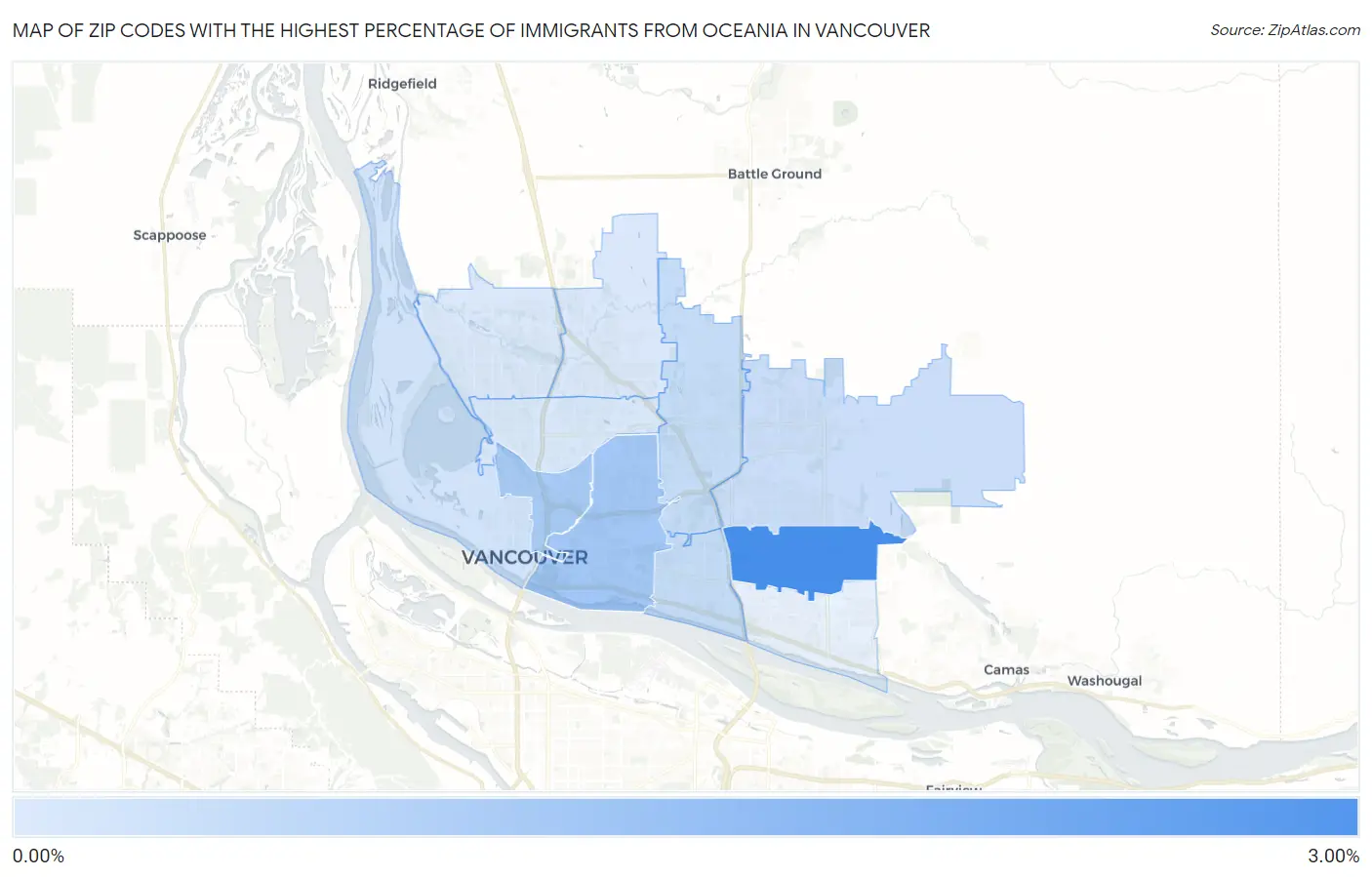 Zip Codes with the Highest Percentage of Immigrants from Oceania in Vancouver Map